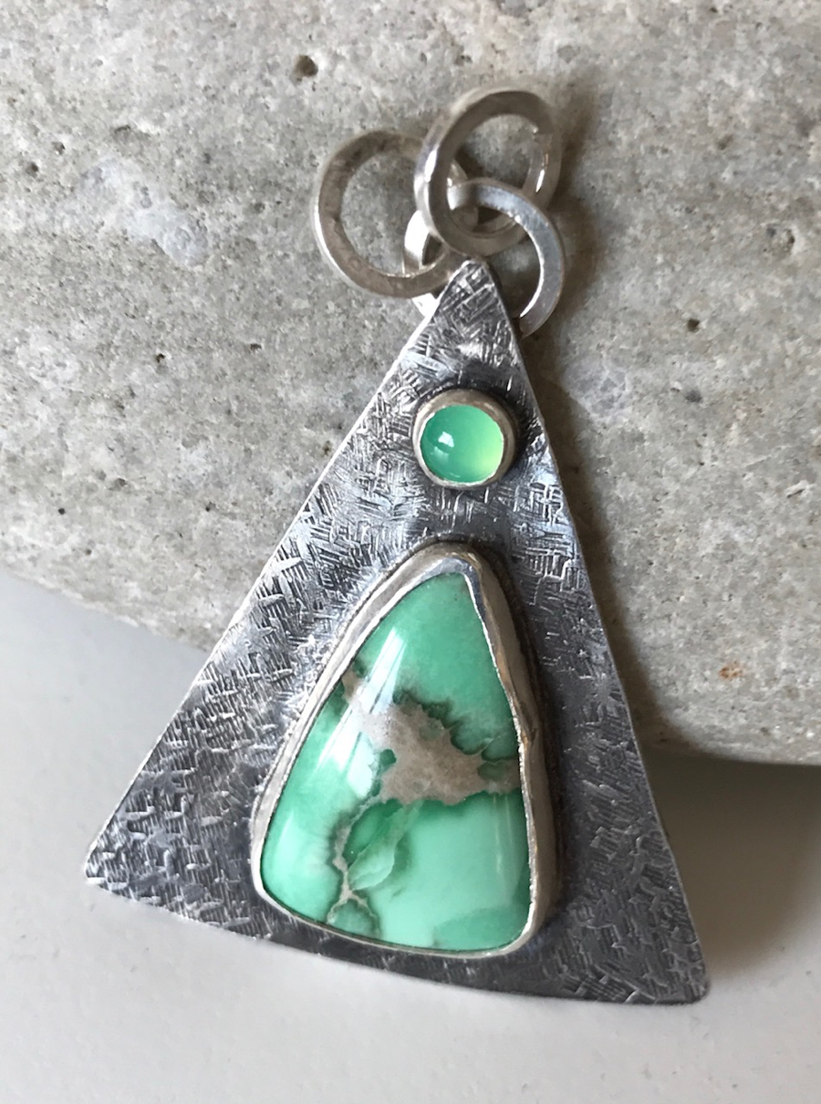 pendant with variscite and chrysoprase cabochons